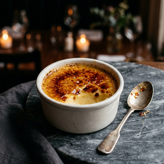 Crème brûlée à la vanille Bourbon, caramel craquelé doré