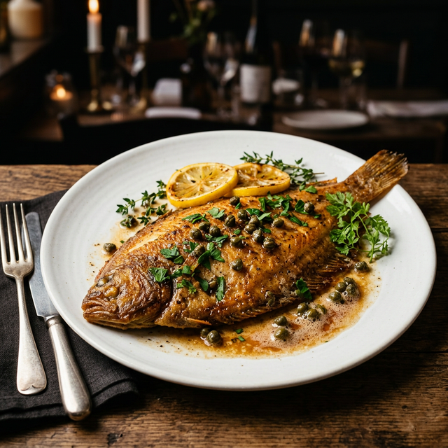 Sole meunière entière, beurre noisette, câpres et citron tranché